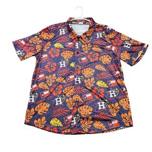 Houston Astros Space City Tropical Floral Button Up Shirt Mens XL Navy Orange